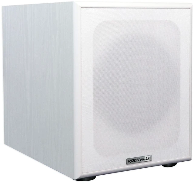 Alt view image 2 of 7 - Rock Shaker 8" White Powered Subwoofer Home Theater 400W Peak, 200W RMS, RCA and High-Level Input/Output, Phase and Crossover Controls, Rear-Ported MDF Enclosure, Class D Amp