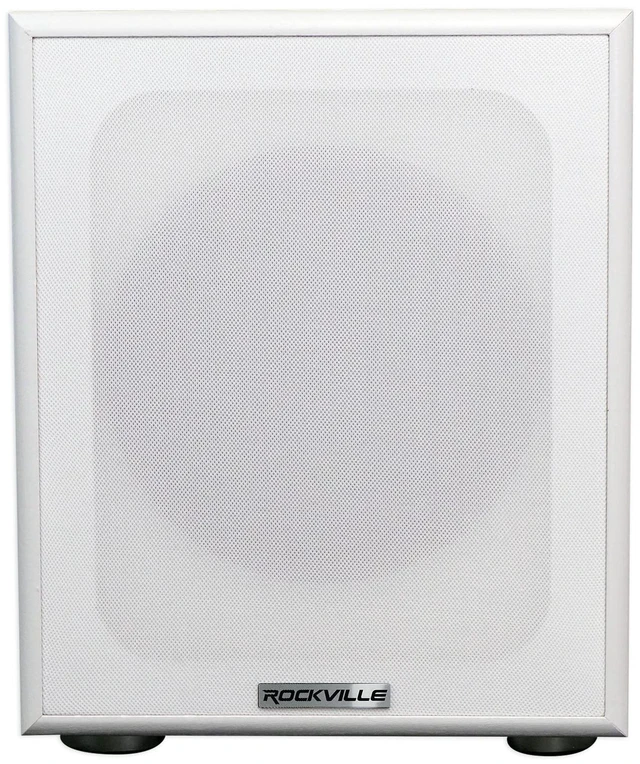 Alt view image 3 of 7 - Rock Shaker 8" White Powered Subwoofer Home Theater 400W Peak, 200W RMS, RCA and High-Level Input/Output, Phase and Crossover Controls, Rear-Ported MDF Enclosure, Class D Amp