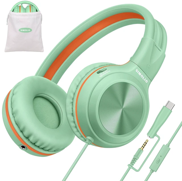 Main image of Manyshare USBC & 3.5mm Kids Wired Headphones with Microphone Share Port, 3-Level Volume Limiting and HD Mic for Learning, Calls and Games, with Foldable Pouch for Easy Storage and Travel