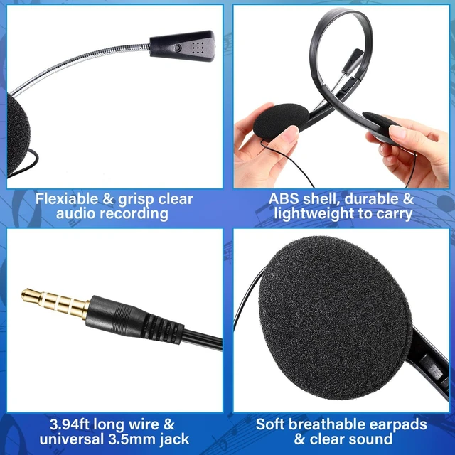 Alt view image 3 of 7 - 30 Pack Classroom Headphones with Mic, Black, Metal Stem School Student Headphones Bulk Class Set Lightweight Adjustable Earphones with Microphone on Ear with 3.5 mm Jack