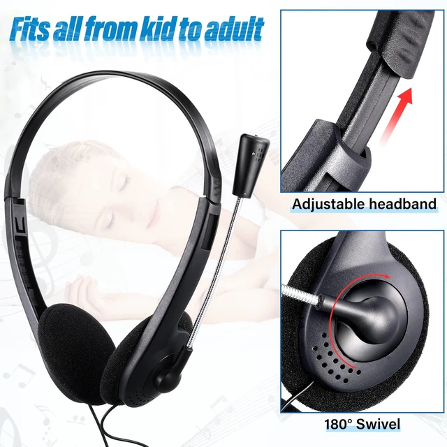 Alt view image 2 of 7 - 30 Pack Classroom Headphones with Mic, Black, Metal Stem School Student Headphones Bulk Class Set Lightweight Adjustable Earphones with Microphone on Ear with 3.5 mm Jack