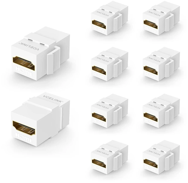 Main image of 8K HDMI Keystone Jack, 4K 120Hz Support 48 Gbps High Speed, 10-Pack 8K 60Hz and 4K 120Hz Support, HDMI 2.1 Female to Female Gold Plated Adapters, Snap-in 180 Degree for Wall Plate