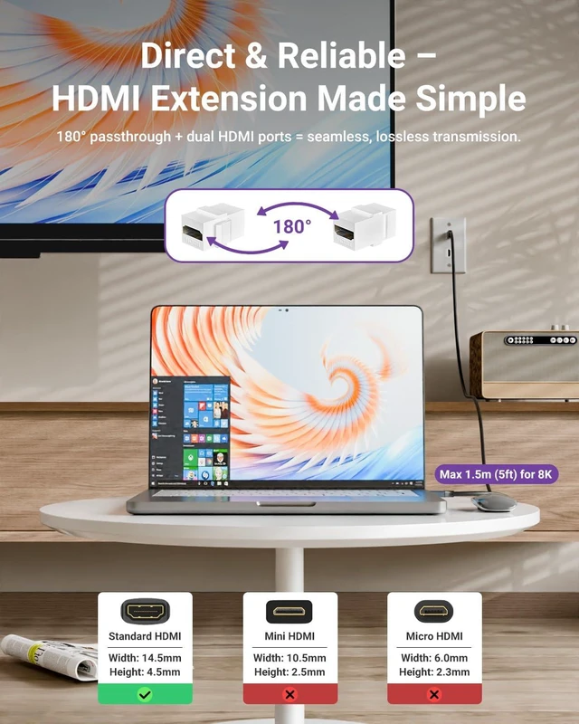 Alt view image 4 of 7 - 8K HDMI Keystone Jack, 4K 120Hz Support 48 Gbps High Speed, 10-Pack 8K 60Hz and 4K 120Hz Support, HDMI 2.1 Female to Female Gold Plated Adapters, Snap-in 180 Degree for Wall Plate