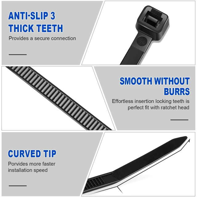 Alt view image 4 of 7 - Zip Ties, 1200pcs Black Cable Zip Ties 8 Inch, Heavy Duty Plastic Wire Ties with 50lb Tensile Strength, Self-Locking Black Nylon Tie Wraps for Indoor and Outdoor
