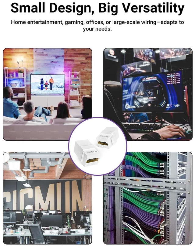 Alt view image 6 of 7 - 8K HDMI Keystone Jack, 4K 120Hz Support 48 Gbps High Speed, 10-Pack 8K 60Hz and 4K 120Hz Support, HDMI 2.1 Female to Female Gold Plated Adapters, Snap-in 180 Degree for Wall Plate