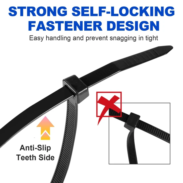 Alt view image 5 of 7 - Zip Ties, 1200pcs Black Cable Zip Ties 8 Inch, Heavy Duty Plastic Wire Ties with 50lb Tensile Strength, Self-Locking Black Nylon Tie Wraps for Indoor and Outdoor
