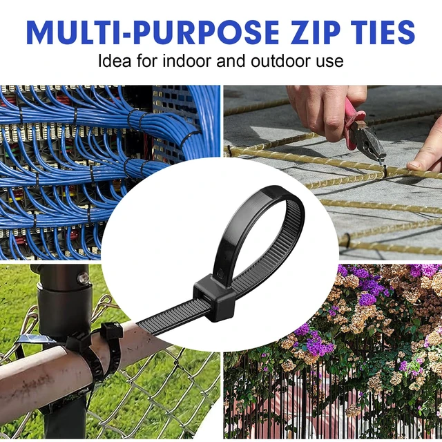 Alt view image 7 of 7 - Zip Ties, 1200pcs Black Cable Zip Ties 8 Inch, Heavy Duty Plastic Wire Ties with 50lb Tensile Strength, Self-Locking Black Nylon Tie Wraps for Indoor and Outdoor