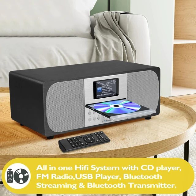 Alt view image 2 of 6 - MSY6 CD Player, FM, Bluetooth, Powerful Stereo HiFi, Black 2.4in colour display, 40 presets, remote control, acoustic wooden cabinet, headphone jack, EQ modes, dual alarms clock