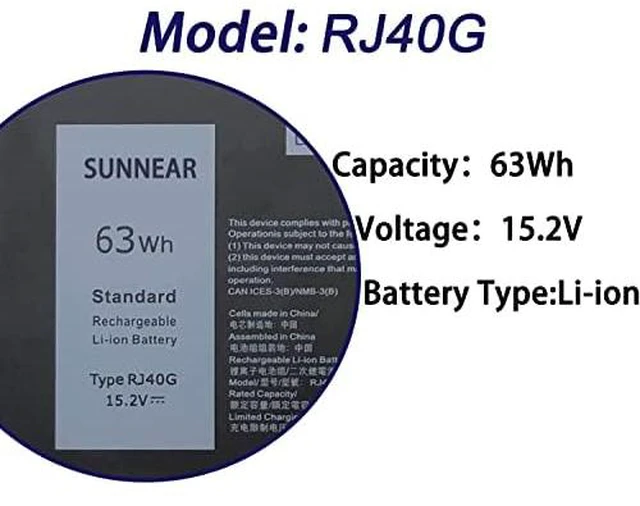 Alt view image 3 of 6 - 63Wh RJ40G Battery for Dell Latitude 14 5420 /15 5520 Precision 15 3560 4-Cell 15.2V 3941mAh; Battery Replacement for P104F P104F001 P104F002 P137G P137G001; M033W 01K2CF 075X16 005R42 0WK3F1