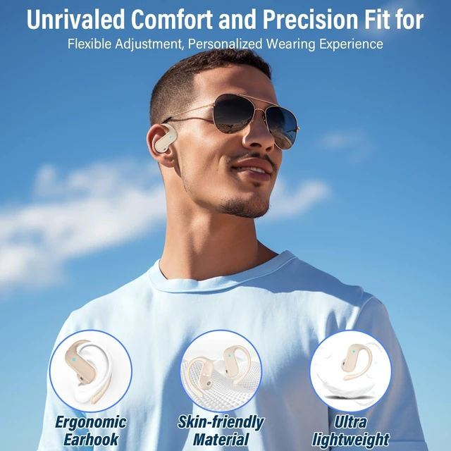 Alt view image 3 of 7 - Open Ear Earbuds Wireless Bluetooth 5.4 HiFi Stereo Earbuds with Ear Hooks 32H Open Ear Headphones with ENC Noise Cancelling, IPX7 Waterproof Sport Over Earbuds for Running/Gym/Workout, White