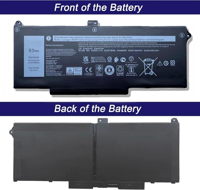 Alt view image 2 of 6 - 63Wh RJ40G Battery for Dell Latitude 14 5420 /15 5520 Precision 15 3560 4-Cell 15.2V 3941mAh; Battery Replacement for P104F P104F001 P104F002 P137G P137G001; M033W 01K2CF 075X16 005R42 0WK3F1