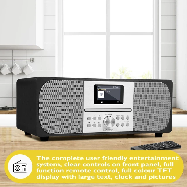 Alt view image 3 of 6 - MSY6 CD Player, FM, Bluetooth, Powerful Stereo HiFi, Black 2.4in colour display, 40 presets, remote control, acoustic wooden cabinet, headphone jack, EQ modes, dual alarms clock