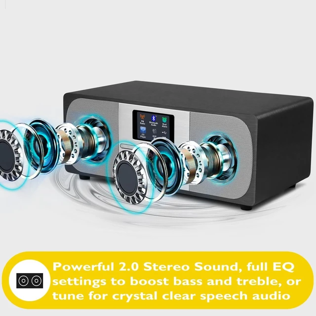 Alt view image 4 of 6 - MSY6 CD Player, FM, Bluetooth, Powerful Stereo HiFi, Black 2.4in colour display, 40 presets, remote control, acoustic wooden cabinet, headphone jack, EQ modes, dual alarms clock