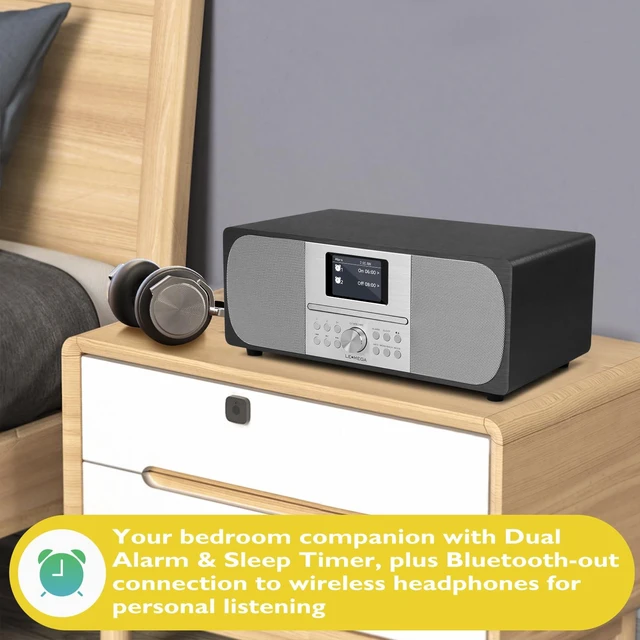 Alt view image 5 of 6 - MSY6 CD Player, FM, Bluetooth, Powerful Stereo HiFi, Black 2.4in colour display, 40 presets, remote control, acoustic wooden cabinet, headphone jack, EQ modes, dual alarms clock