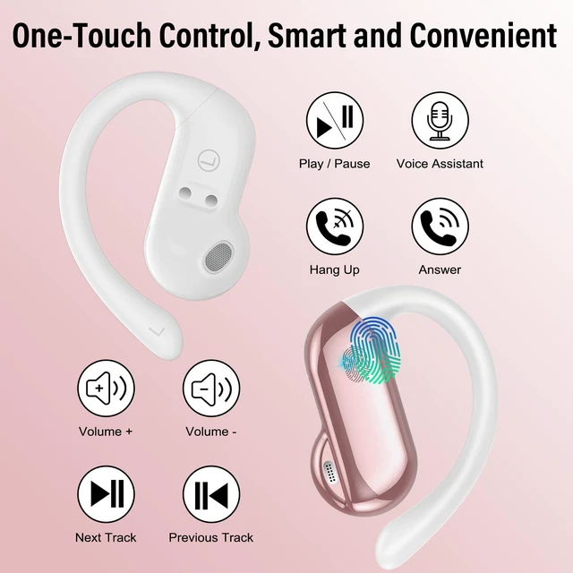 Alt view image 7 of 7 - Open Ear Earbuds Wireless Bluetooth 5.4 HiFi Stereo Earbuds with Ear Hooks 32H Open Ear Headphones with ENC Noise Cancelling, IPX7 Waterproof Sport Over Earbuds for Running/Gym/Workout, Rose Pink