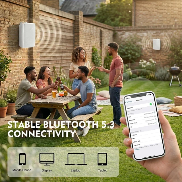 Alt view image 3 of 7 - 6.5 Inches Indoor Outdoor Bluetooth Speakers Waterproof Wired 400 Watts with Powerful Bass,2 Way Wall Mount Speakers All-Weather Durability for Patio Home Deck Porch Backyard (Pair, White)