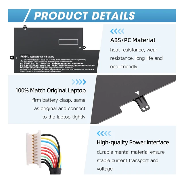 Alt view image 3 of 7 - PK03XL Laptop Replacement 789116-005 788237-2C3 Battery for HP Spectre X360 13-4003DX 13-4002DX 13-4103DX 13-4101DX 13-4102DX 13-4116DX 13-4193DX 13T-4000 13-4005DX for Envy X360 13-Y0XX 13-Y023CL