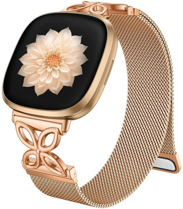 Main image of Compatible with Fitbit Versa 4 Bands for Woman Men/Fitbit Sense 2 Bands for Women, Stainless Steel Soft Mesh Loop Strap Replacement for Fitbit Versa 3/Sense 2/Sense/Versa 4 Smartwatch, RoyalGold