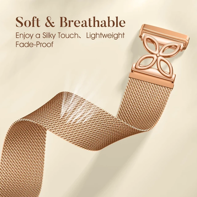 Alt view image 3 of 7 - Compatible with Fitbit Versa 4 Bands for Woman Men/Fitbit Sense 2 Bands for Women, Stainless Steel Soft Mesh Loop Strap Replacement for Fitbit Versa 3/Sense 2/Sense/Versa 4 Smartwatch, RoyalGold