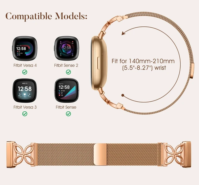 Alt view image 5 of 7 - Compatible with Fitbit Versa 4 Bands for Woman Men/Fitbit Sense 2 Bands for Women, Stainless Steel Soft Mesh Loop Strap Replacement for Fitbit Versa 3/Sense 2/Sense/Versa 4 Smartwatch, RoyalGold