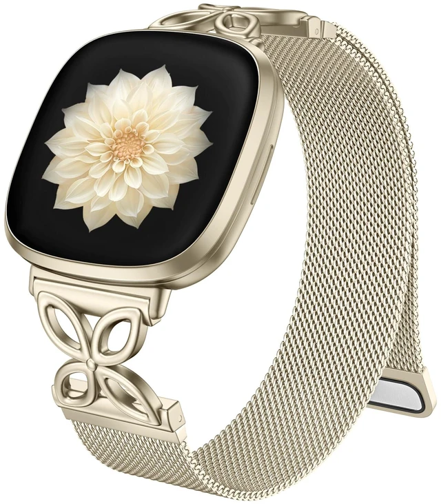 Main image of Metal Bands Compatible with Fitbit versa 4 Bands for Woman Men/Fitbit Sense 2 Bands, Stainless Steel Soft Mesh Loop Strap Replacement for Fitbit Versa 3/Sense/Versa 4 Smartwatch, ChampagneGold