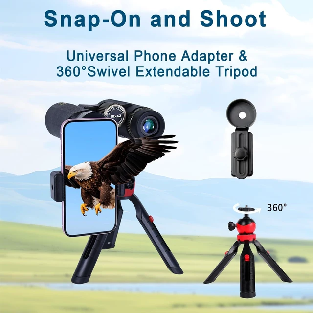 Alt view image 5 of 7 - HD 10x42 Binoculars for Adult High Powered Phone Adapter Tripod BAK4 Prism, FMC Lense, Waterproof, Low Light Vision, Compact Binoculars for Bird Watching Hunting Stargazing Hiking Cruise