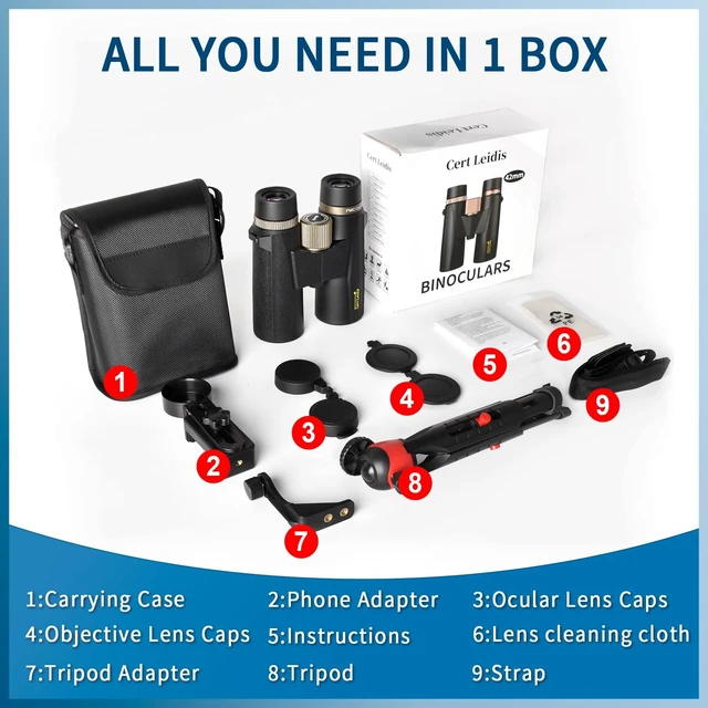 Alt view image 6 of 7 - HD 10x42 Binoculars for Adult High Powered Phone Adapter Tripod BAK4 Prism, FMC Lense, Waterproof, Low Light Vision, Compact Binoculars for Bird Watching Hunting Stargazing Hiking Cruise