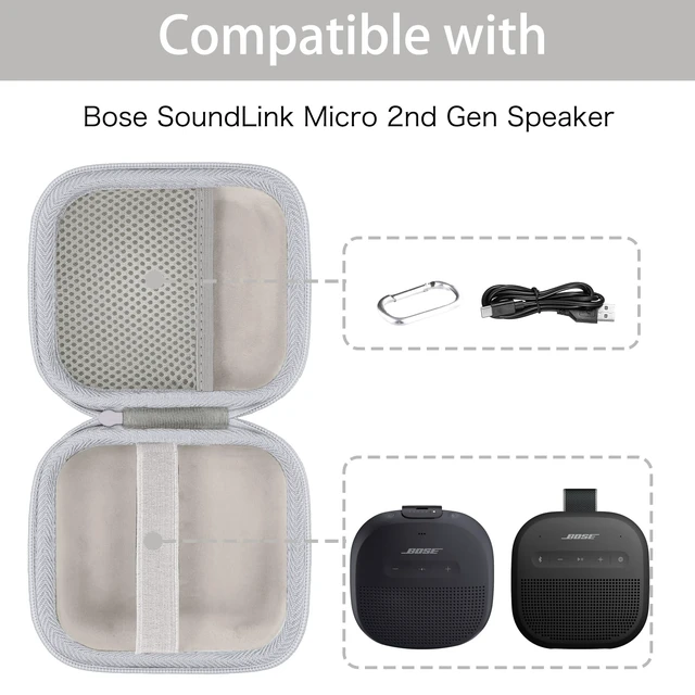 Alt view image 4 of 7 - for Bose New SoundLink Micro 2nd Gen Speaker Protective Case, White EVA Hard Shell, Soft Velvet Lining, Durable Wrist Strap, Portable Travel Bag with Carabiner, Mesh Accessory Pocket