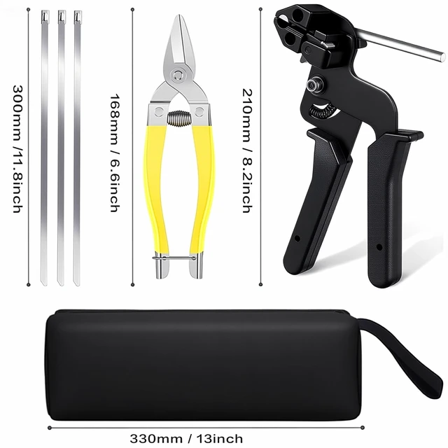 Alt view image 2 of 7 - Stainless Steel Cable Tie Gun Kit,100pcs 11.8inch Metal Zip Ties Self-Locking, UV & Corrosion Resistant, Stainless Steel Zip Ties for Fence Repair, Exhaust Wrap, Chicken wire, pipe, Farm Use