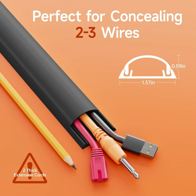 Alt view image 2 of 7 - 85in Adhesive Cord Hider Wall, Mounted TV Cord Cover Kit, Multiple Cable Raceways for Wall Corner, Wire Cover Hiders for 2-3 Cables, 1.57" W X 0.59" H, Black