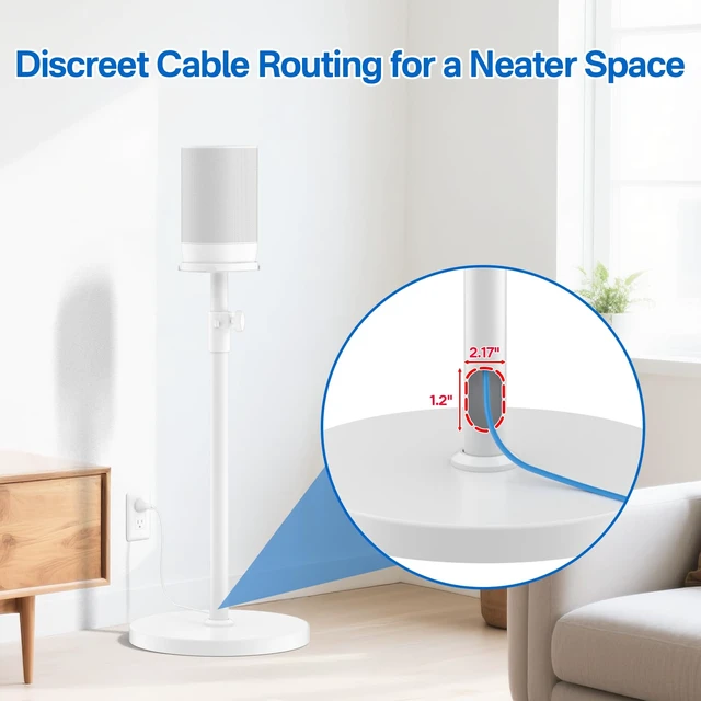 Alt view image 3 of 6 - 2 Pack Height-Adjustable Speaker Stand for Sonos Move Stand, Heavy-Duty Floor Stand for Sonos Move & Move 2 with Concealed Power Cord Design, Easy Installation, White