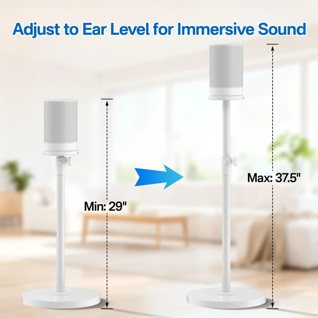 Alt view image 4 of 6 - 2 Pack Height-Adjustable Speaker Stand for Sonos Move Stand, Heavy-Duty Floor Stand for Sonos Move & Move 2 with Concealed Power Cord Design, Easy Installation, White