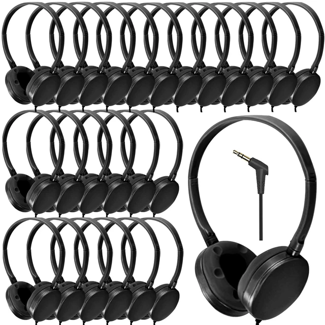 Main image of Bulk Headphones 25 Pack for School Classroom Kids, Wholesale Wired Durable Earphones Class Set for Students Children Toddler Teens Boys Girls and Adult (HY104,Black)