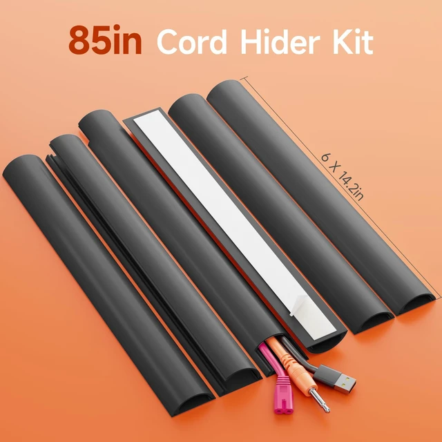 Alt view image 4 of 7 - 85in Adhesive Cord Hider Wall, Mounted TV Cord Cover Kit, Multiple Cable Raceways for Wall Corner, Wire Cover Hiders for 2-3 Cables, 1.57" W X 0.59" H, Black