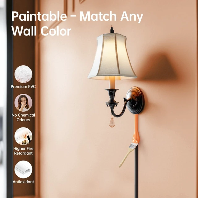 Alt view image 2 of 7 - 42.5in Adhesive Cord Hider Wall, Mounted TV Cord Cover Kit, Multiple Cable Raceways for Wall Corner, Wire Cover Hiders for 1-2 Cables, 1.18" W X 0.43" H, Black