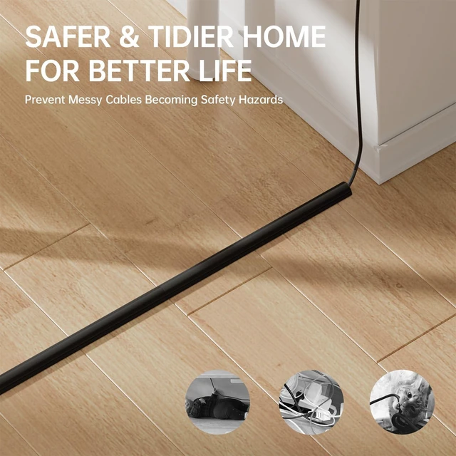 Alt view image 4 of 7 - 42.5in Adhesive Cord Hider Wall, Mounted TV Cord Cover Kit, Multiple Cable Raceways for Wall Corner, Wire Cover Hiders for 1-2 Cables, 1.18" W X 0.43" H, Black