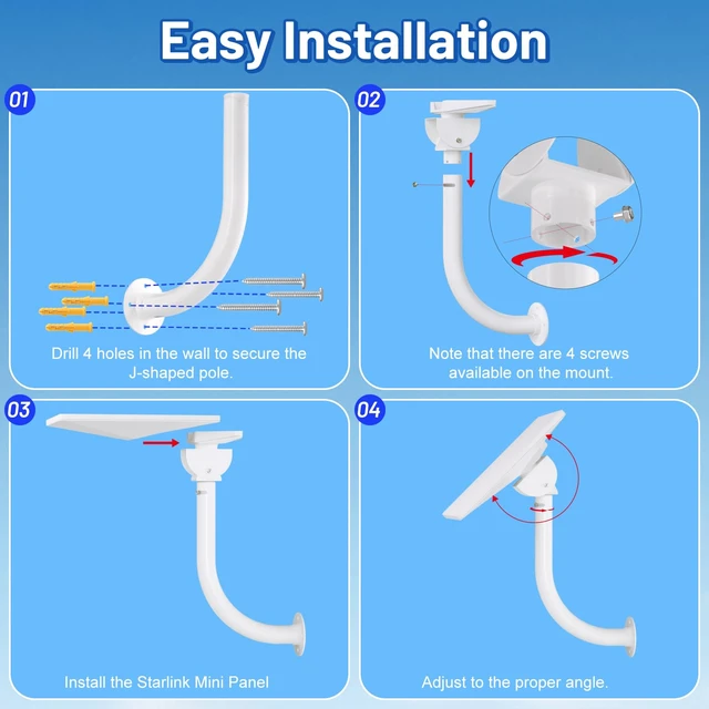 Alt view image 7 of 7 - Wall Mount for Starlink Mini, 360° Adjustable Heavy Duty Aluminum Alloy Outdoor Mounting Bracket, Rustproof Anti-Corrosion, Easy to Install, Perfect for Home RV Shed Sidewall, White
