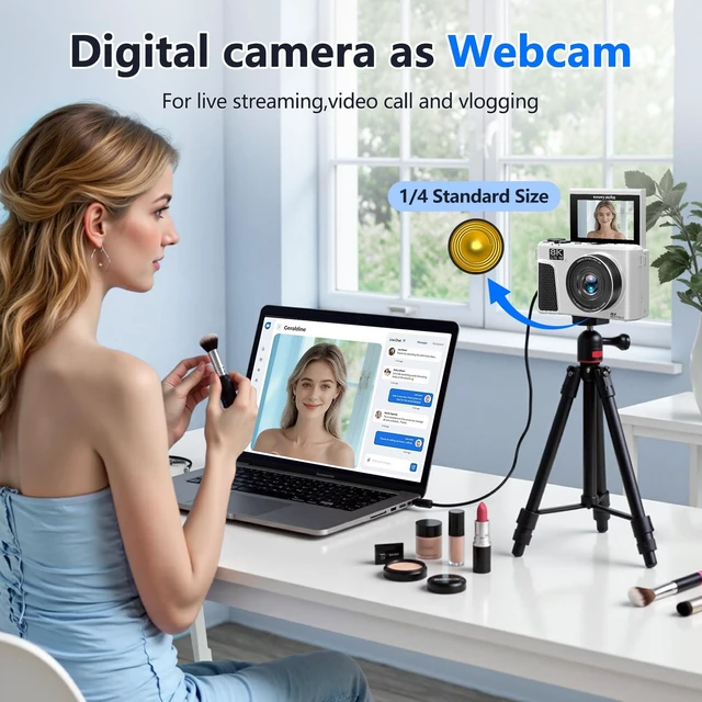 Alt view image 4 of 7 - 8K Digital Camera for Photography,88MP Vlogging Camera for YouTube(White) 3" 180° Flip Screen,Autofocus,Compact Camera with 18X Digital Zoom,Flash,32GB TF Card & 2 Batteries