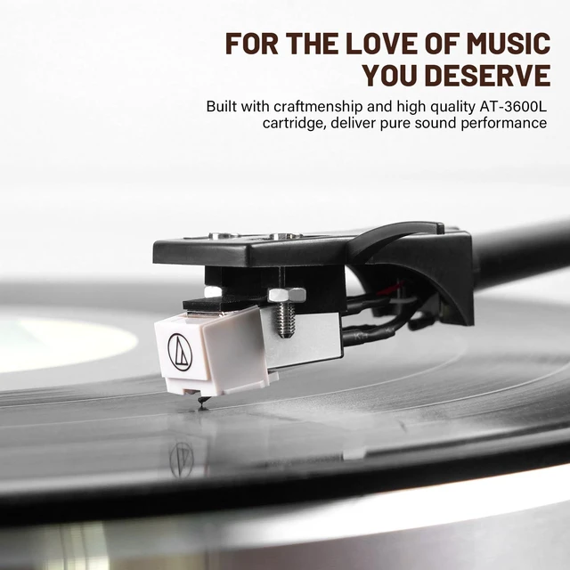 Alt view image 4 of 7 - Vinyl Record Player with Magnetic Cartridge and Built-in Speakers Belt-drive turntable with 33/45 RPM playback, Bluetooth playback, aux input, adjustable counterweight,auto off