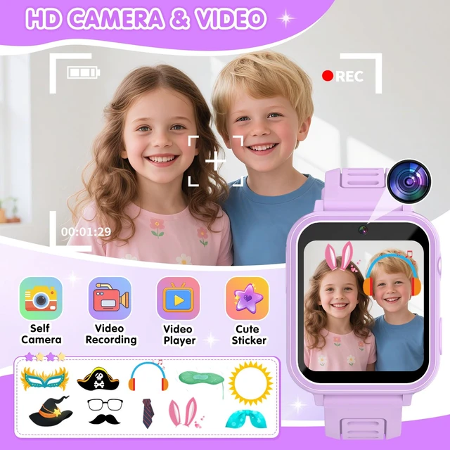 Alt view image 4 of 7 - Smart Watch for Kids with 39 Games Touchscreen Camera Video, Music Player, Pedometer, Calculator, Calendar, Stopwatch, Flashlight, Alarm Clock 12/24 hr, Birthday Gifts Toys for Girls Ages 3-12