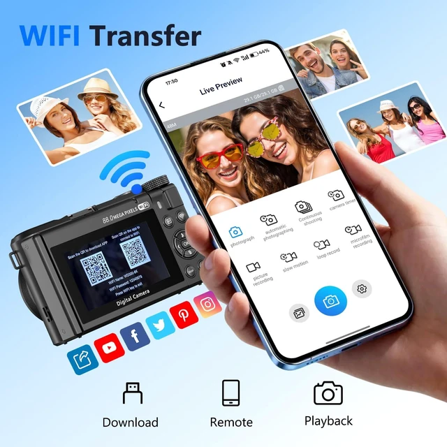 Alt view image 4 of 7 - 8K Digital Camera for Photography,88MP HD WiFi Vlogging Camera for YouTube 3" 180° Flip Screen,Autofocus,Compact Camera with 18X Digital Zoom,Flash,32GB TF Card & 2 Batteries(Gunmetal)