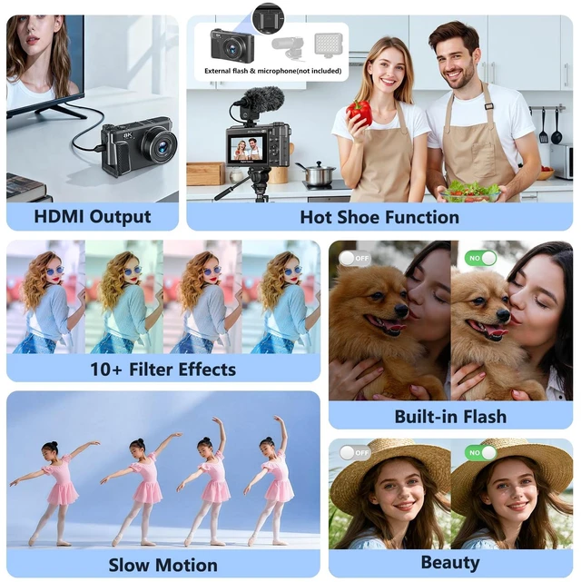 Alt view image 5 of 7 - 8K Digital Camera for Photography,88MP HD WiFi Vlogging Camera for YouTube 3" 180° Flip Screen,Autofocus,Compact Camera with 18X Digital Zoom,Flash,32GB TF Card & 2 Batteries(Gunmetal)