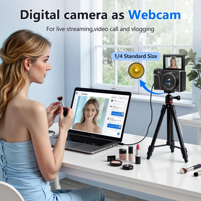 Alt view image 6 of 7 - 8K Digital Camera for Photography,88MP HD WiFi Vlogging Camera for YouTube 3" 180° Flip Screen,Autofocus,Compact Camera with 18X Digital Zoom,Flash,32GB TF Card & 2 Batteries(Gunmetal)