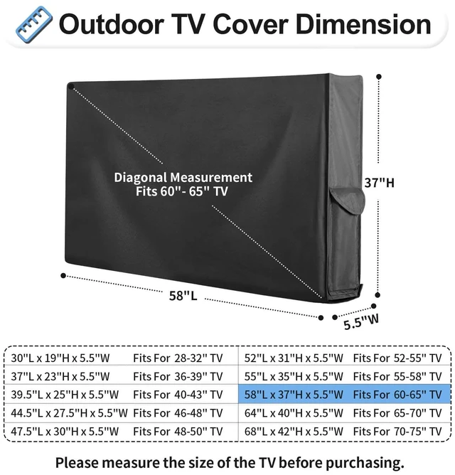 Alt view image 2 of 7 - Patio TV Cover with Bottom Cover for 60-65 In Flat Screen TV Waterproof & UV Resistant TV Screen Protector, Cover Size 58" L x 37" W x 5.5" H, Black