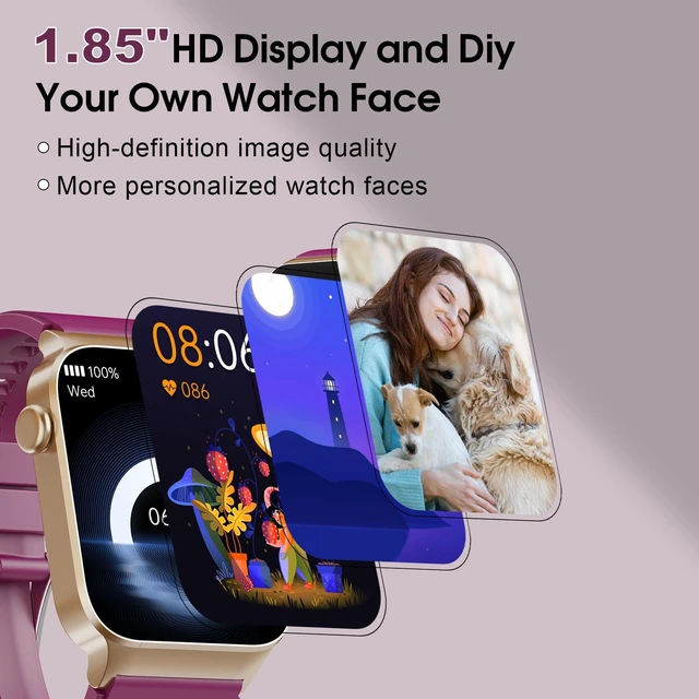 Alt view image 2 of 7 - Smart Watch for Men Women Bluetooth Call, 1.85" HD Screen Smartwatch with Heart Rate/Sleep Monitor, 110+ Sport Modes Activity Trackers IP68 Waterproof, Fitness Watch for Android, Magenta Purple