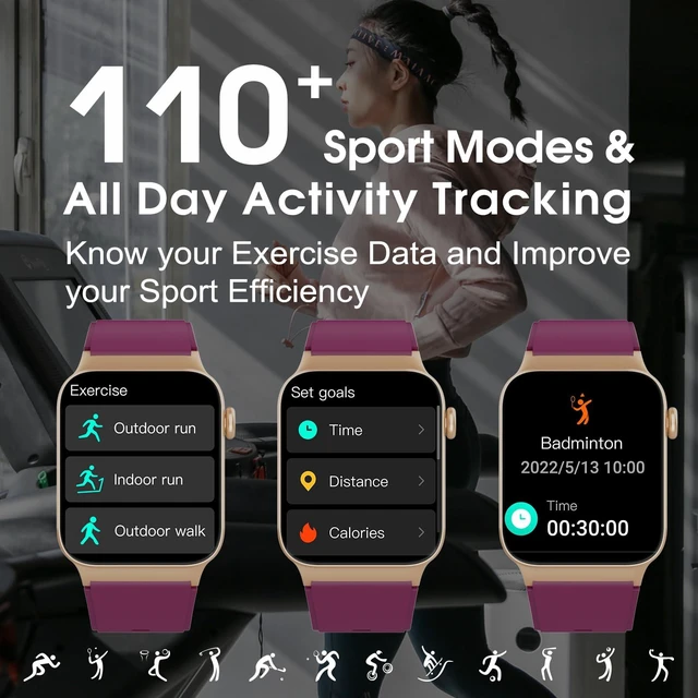 Alt view image 5 of 7 - Smart Watch for Men Women Bluetooth Call, 1.85" HD Screen Smartwatch with Heart Rate/Sleep Monitor, 110+ Sport Modes Activity Trackers IP68 Waterproof, Fitness Watch for Android, Magenta Purple