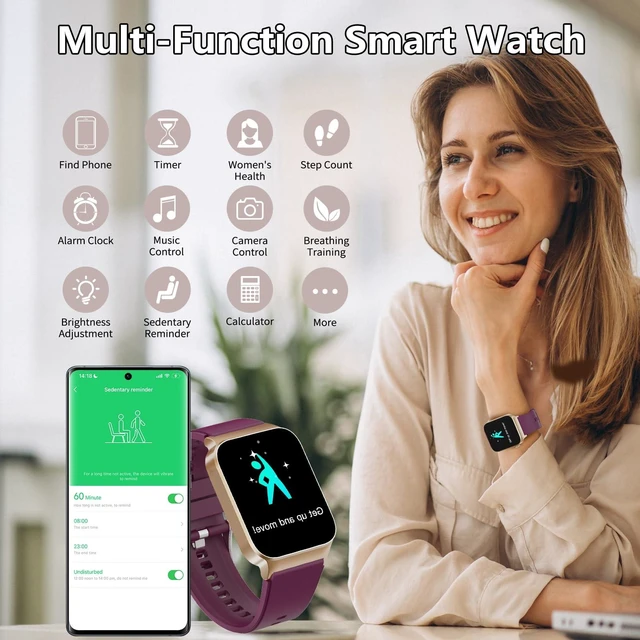 Alt view image 6 of 7 - Smart Watch for Men Women Bluetooth Call, 1.85" HD Screen Smartwatch with Heart Rate/Sleep Monitor, 110+ Sport Modes Activity Trackers IP68 Waterproof, Fitness Watch for Android, Magenta Purple