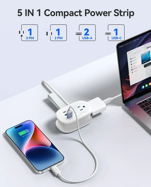 Alt view image 4 of 7 - Travel Power Strip, 3.7FT Small Extension Cord, Portable Power Strip Flat Plug with 2 AC Outlets 3 USB Ports (1 USB C), Multi Plug Extension Cord for Travel, Cruise, Office, Hotels
