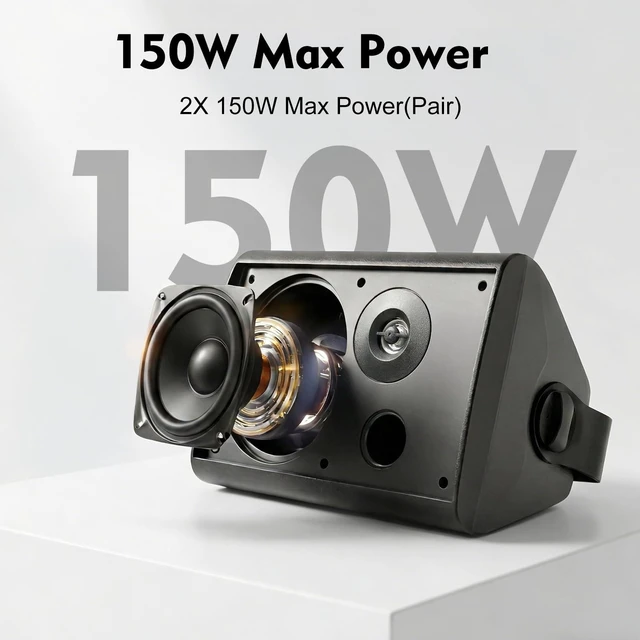 Alt view image 5 of 7 - 5.25 Inch 300W Indoor/Outdoor Bluetooth 5.1 Waterproof Wall-Mounted Speakers, Wireless Multi-Speaker Sync with IR Remote, for Patio, Garage, Home, Backyard(501BLE,Black,Pair)