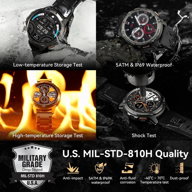 Alt view image 2 of 7 - Tank T3 Smart Watches for Men, Rugged Full Metal Body, 5ATM & IP69K 1.43" AMOLED, Bluetooth Call, 170+ Sports Modes, Heart Rate, SpO2 Monitor, Sleep Tracking, Compatible with iPhone and Android
